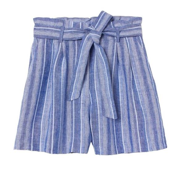 H&M Women's Linen Blend Paperbag Shorts Blue White, Size 12 - Picture 2 of 11